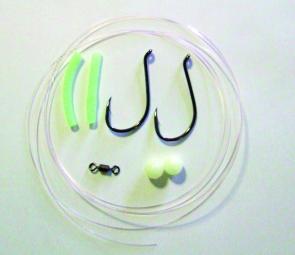 All of the equipment you will need: hooks, fluoro tubing, beads, leader and a swivel.